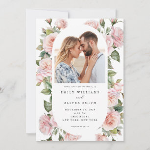 Modern Elegant Blush Roos Bloemen Foto bruiloft Kaart