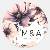Modern Elegant Blush Roze Bloemen Bruiloft Ronde Sticker (Voorkant)