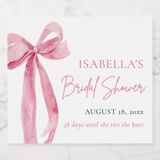 Modern Elegant Blush Roze Bow Ribbon Vrijgezellenf Sparkling Wijnetiket (Enkel label)