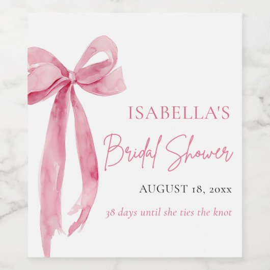 Modern Elegant Blush Roze Bow Ribbon Vrijgezellenf Wijn Etiket (Enkel label)