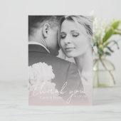 Modern Elegant Blush Roze Chique Foto Bruiloft Bedankkaart (Staand voorkant)