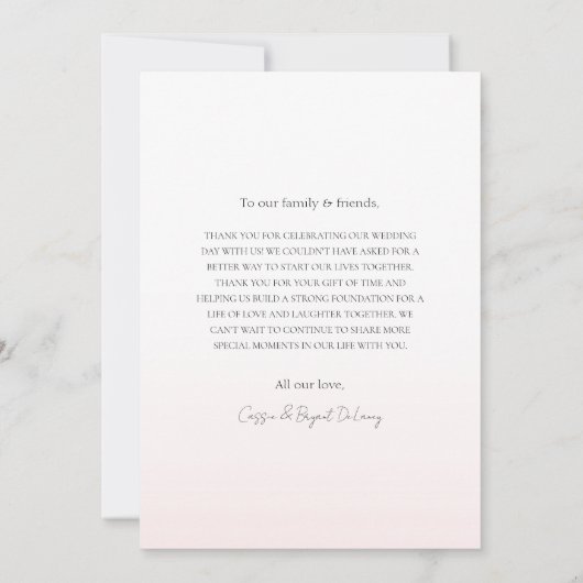 Modern Elegant Blush Roze Chique Foto Bruiloft Bedankkaart (Achterkant)