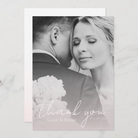 Modern Elegant Blush Roze Chique Foto Bruiloft Bedankkaart (Voorkant / Achterkant)