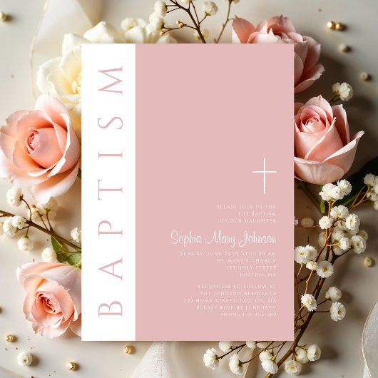 Modern Elegant Blush Roze Cross Meisje Kaart