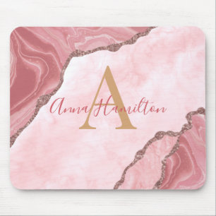 Modern elegant blush roze geode monogram muismat