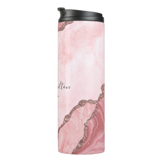 Modern elegant blush roze geode monogram thermosbeker (Geroteerd rechts)