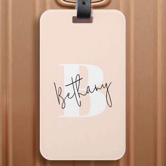 Modern Elegant Blush Roze Monogram Bagagelabel