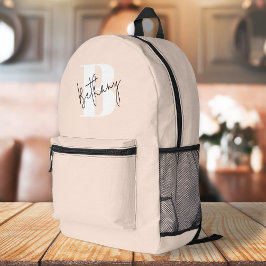 Modern Elegant Blush Roze Monogram Bedrukte Rugzak