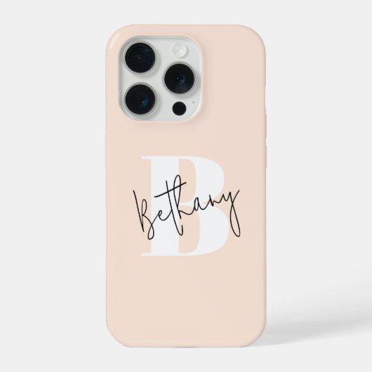 Modern Elegant Blush Roze Monogram iPhone Hoesje (Achterkant)