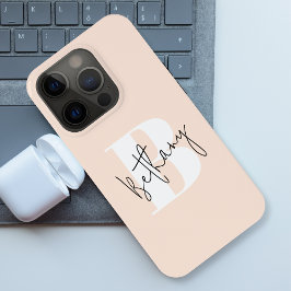 Modern Elegant Blush Roze Monogram iPhone 15 Pro Case