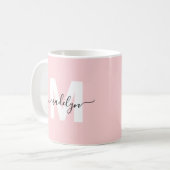 Modern Elegant Blush Roze Monogram Koffiemok (Voorkant links)