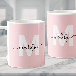 Modern Elegant Blush Roze Monogram Koffiemok