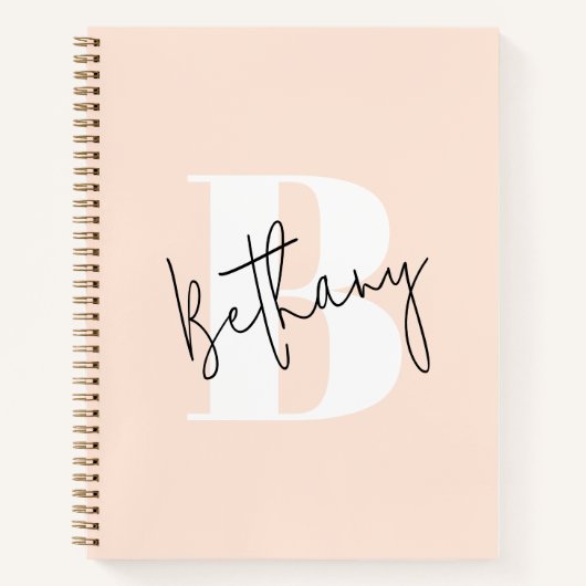 Modern Elegant Blush Roze Monogram Notitieboek (Voorkant)