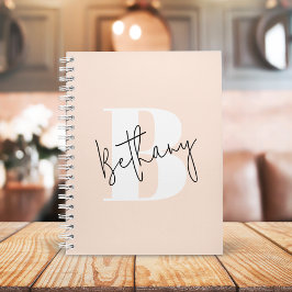 Modern Elegant Blush Roze Monogram Notitieboek