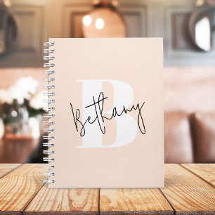 Modern Elegant Blush Roze Monogram Notitieboek