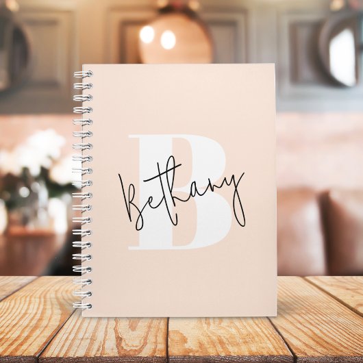 Modern Elegant Blush Roze Monogram Notitieboek