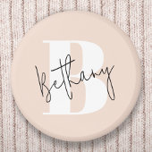 Modern Elegant Blush Roze Monogram Ronde Button 5,7 Cm