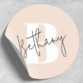 Modern Elegant Blush Roze Monogram Ronde Sticker