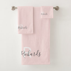 Modern elegant blush roze monogram script bad handdoek