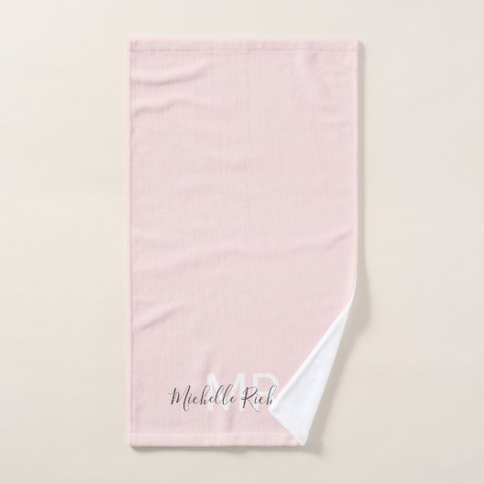 Modern elegant blush roze monogram script bad handdoek (Handdoek)