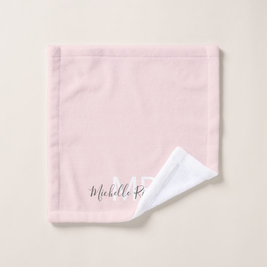 Modern elegant blush roze monogram script bad handdoek (Wasdoekje)