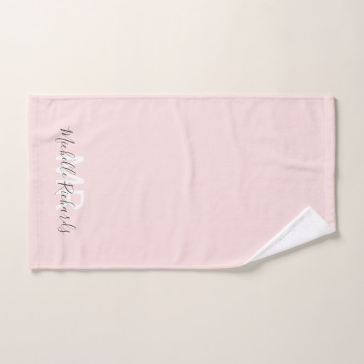 Modern elegant blush roze monogram script bad handdoek (Handdoek)