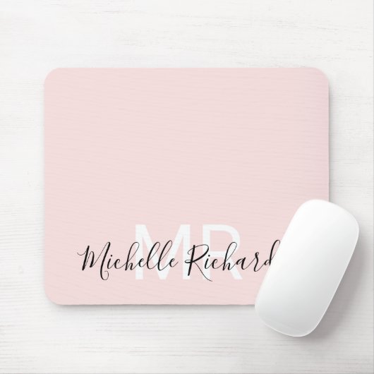 Modern elegant blush roze monogram script muismat (Met muis)