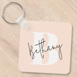Modern Elegant Blush Roze Monogram Sleutelhanger