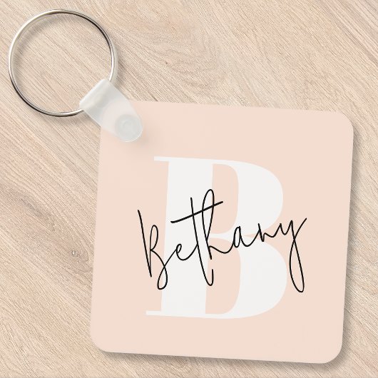 Modern Elegant Blush Roze Monogram Sleutelhanger