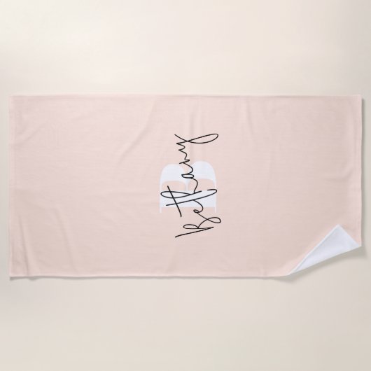 Modern Elegant Blush Roze Monogram Strandlaken (Voorkant)