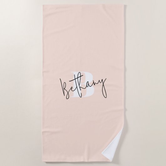 Modern Elegant Blush Roze Monogram Strandlaken (Voorkant)