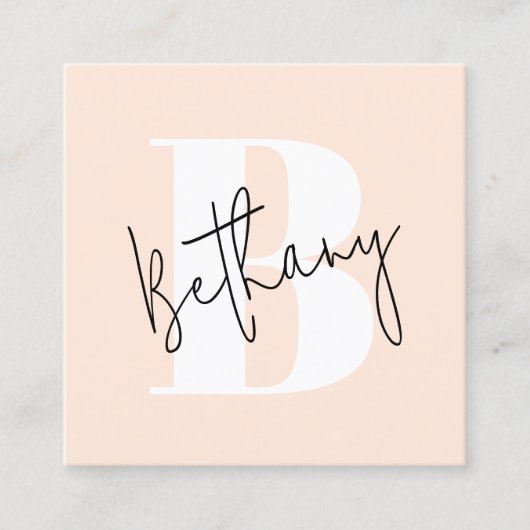 Modern Elegant Blush Roze Monogram Vierkante Visitekaartje (Voorkant)