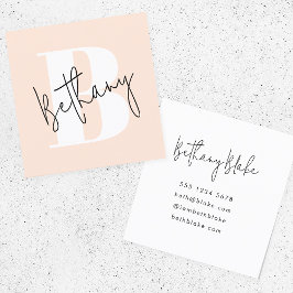 Modern Elegant Blush Roze Monogram Vierkante Visitekaartje