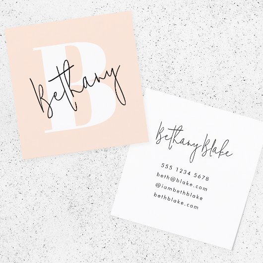 Modern Elegant Blush Roze Monogram Vierkante Visitekaartje