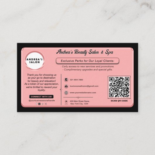 Modern Elegant Blush Roze Salon Logo Client Reward Klantenkaartje (Voorkant)