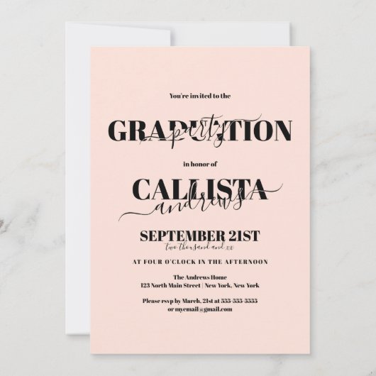 Modern Elegant Blush Roze Vier Foto Afstuderen Kaart (Achterkant)