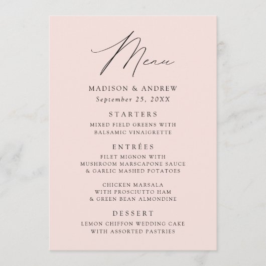Modern Elegant Blush Wedding Menu (Voorkant)