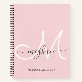 Modern elegant Blush White Script Monogram Notitieboek