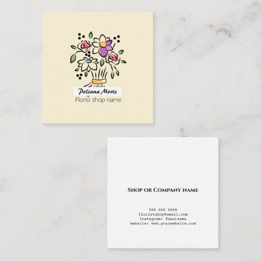 Modern Elegant Boeket Bloemist Vierkante Visitekaartje (Voorkant / Achterkant)
