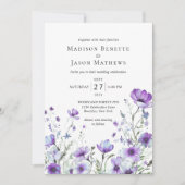 Modern Elegant Boheems Paarse Bloemen Bruiloft Kaart (Voorkant)