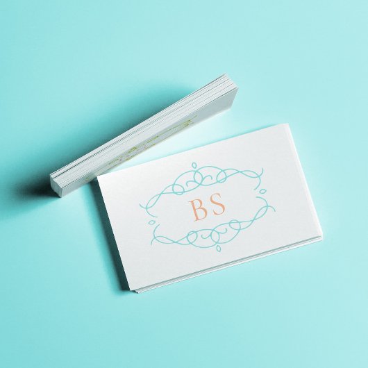 Modern Elegant Boho Blauw Lijst Monogram Visitekaartje