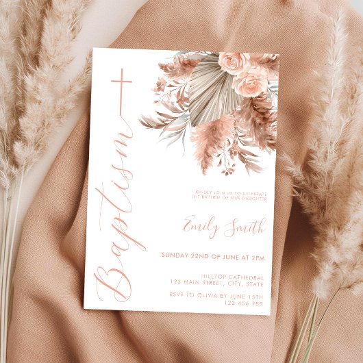 Modern Elegant Boho Bloemen Doop Kaart
