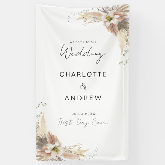 Modern, elegant boho bruiloft spandoek (Verticaal)