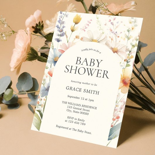 Modern Elegant Boho Floral Baby shower Kaart
