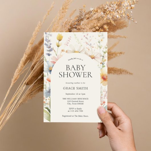 Modern Elegant Boho Floral Baby shower Kaart