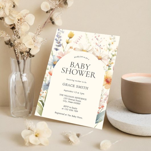 Modern Elegant Boho Floral Baby shower Kaart