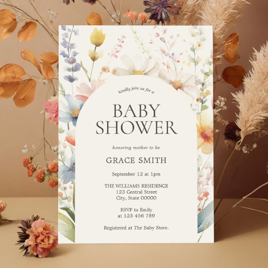 Modern Elegant Boho Floral Baby shower Kaart