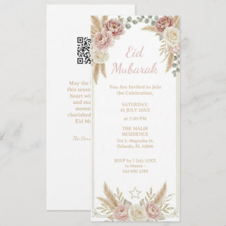 Modern Elegant Boho Floral Eid Mubarak Digital Kaart