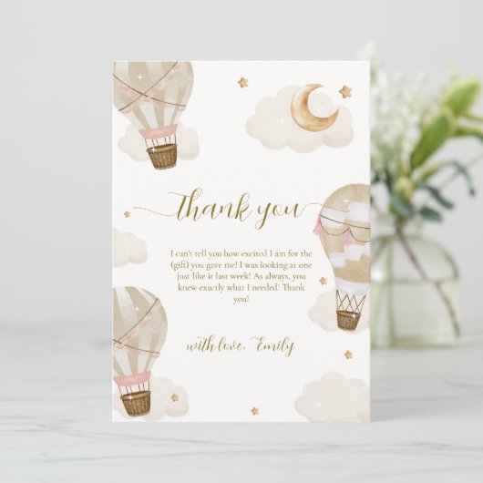 Modern Elegant Boho Hete Luchtballon Baby shower Bedankkaart (Staand voorkant)