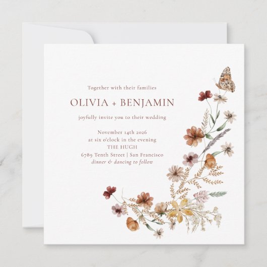 Modern Elegant Boho Natuur Wildflower Wedding Kaart (Voorkant)